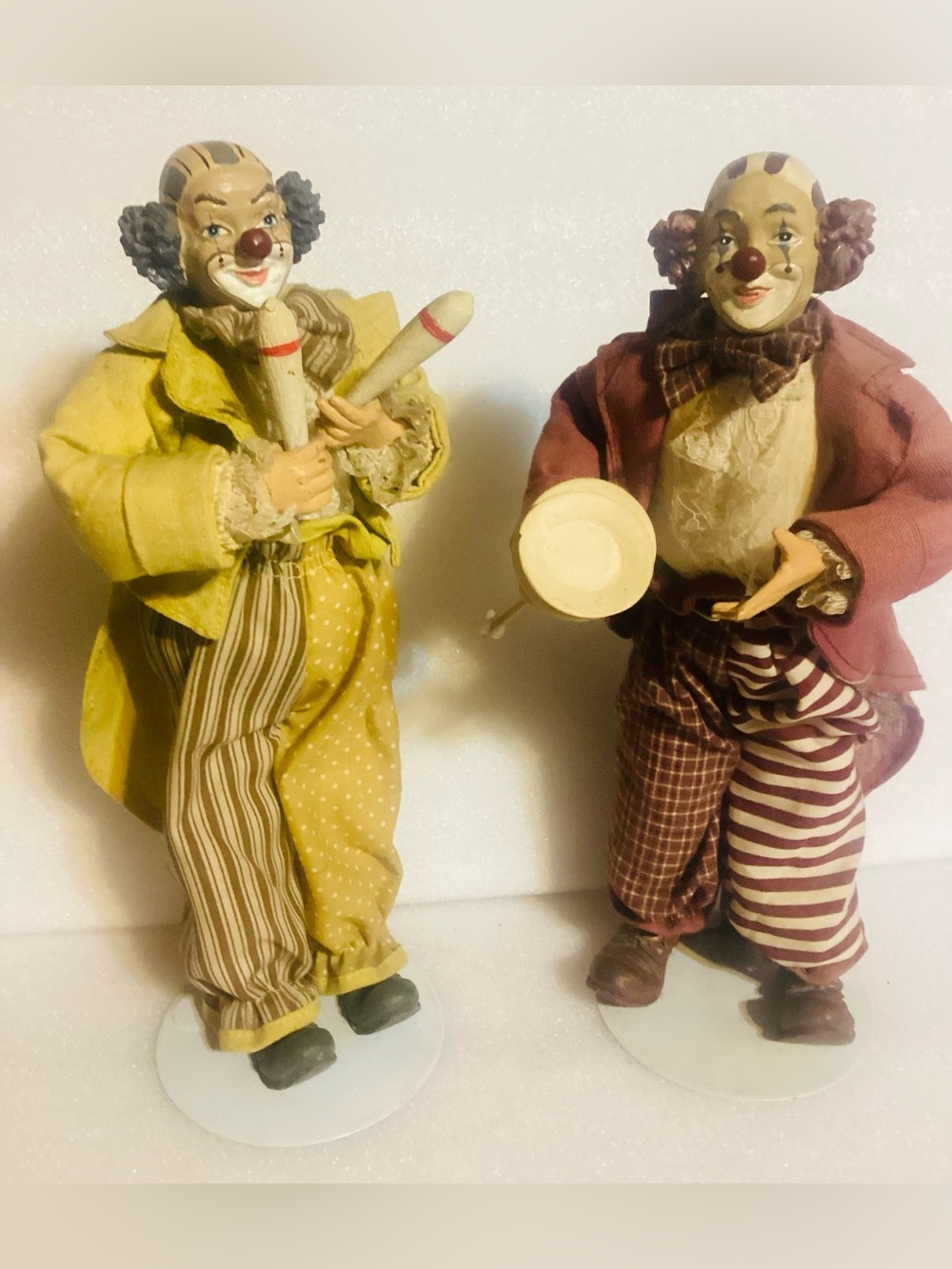 Handcrafted Yellow and Burgundy Clown Figurines - Set of 2